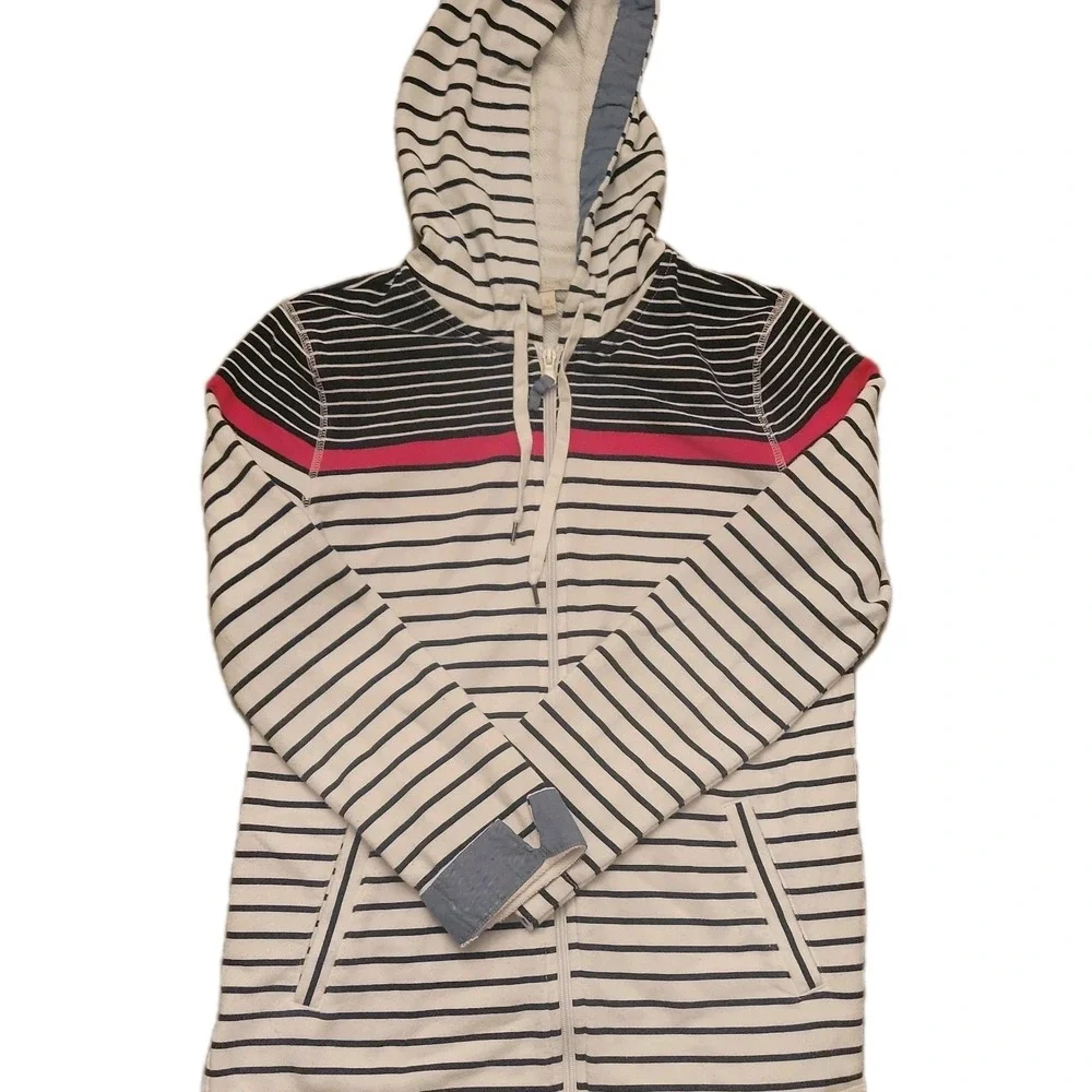 Talbots Sweater Womens small White‎ Striped Knit Hoodie Pullover Casual